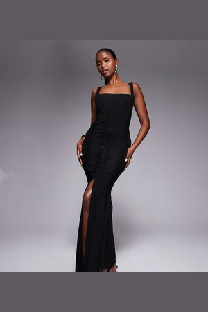 Murci – Exklusiv – Maxikleid in Schwarz mit eckigem Ausschnitt und transparentem Spitzeneinsatz