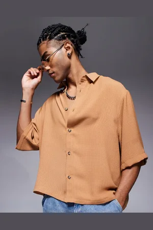 ASOS – Kastiges Oversize-Hemd aus Häkelstoff in Beige