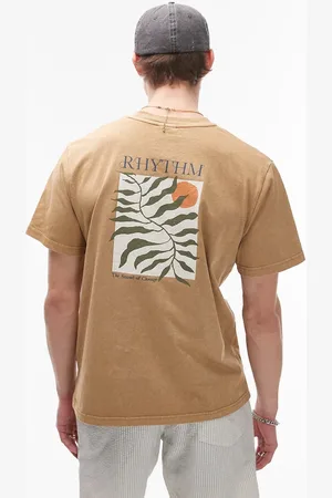 Rhythm – Kurzärmliges Vintage-T-Shirt in Hellbraun mit Farn-Print