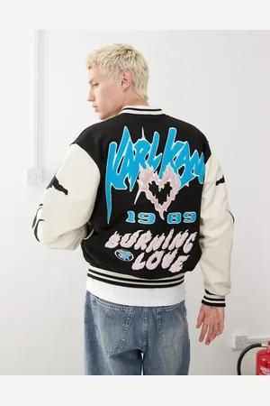 Karl Kani – Amor – Bunte College-Jacke mit Flammen-Logoprint und Rückenprint