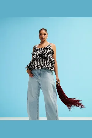 ASOS ASOS DESIGN Curve – Camisole-Oberteil mit Zebramuster, Rüschen und gebundenen Trägern