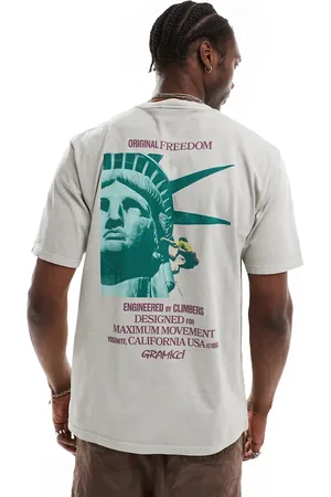 Gramicci – T-Shirt in pigmentiertem Schiefer mit Freiheitsstatue-Print