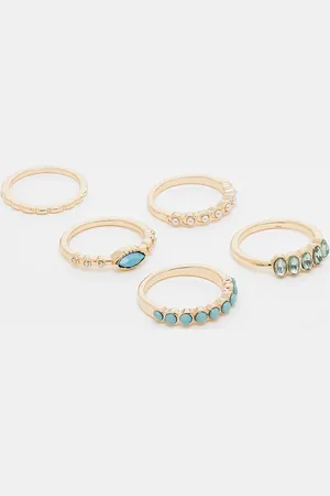 ASOS – Multipack goldfarbener Ringe in verschiedenen Designs, mit blauen Schmucksteinen und Zierperlen