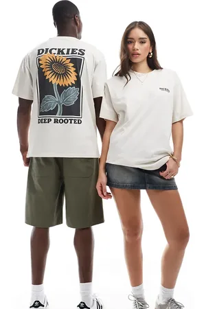 Dickies – T-Shirt in Wollweiß mit Sonnenblumen-Rückenprint, exklusiv bei ASOS