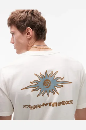 Rhythm – Kurzärmliges Vintage-T-Shirt in Cremeweiß mit Flammen-Print