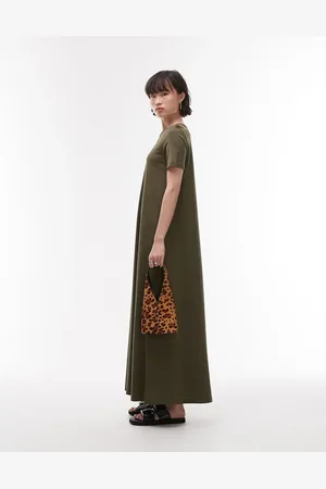 ARKET – Kurzärmliges Maxi-Säulenkleid aus reiner Baumwolle in Khaki