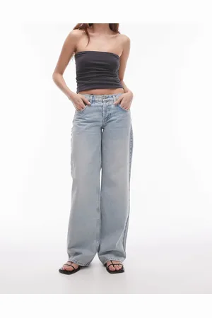 Topshop – Ember – Jeans in Bleach-Waschung mit niedrigem Bund und weitem Bein