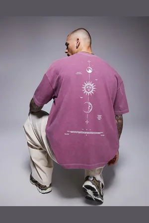 ASOS – Schweres Oversize-T-Shirt in verwaschenem mit Himmelskörper-Print entlang der Wirbelsäule, 220 g/m²