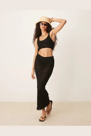 ASOS – Gestrickter Maxi-Strandrock in mit Fransen