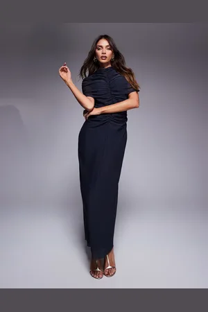 ASOS – Zweilagiges, hochgeschlossenes Maxikleid aus Mesh in mit transparentem Einsatz