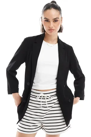 Stradivarius – Blazer in schwarzer Leinenoptik