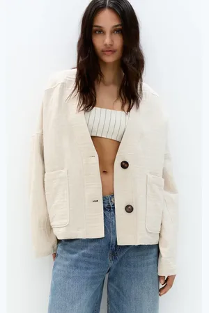 Pull&Bear – Kimono-Jacke in ecru Leinenoptik