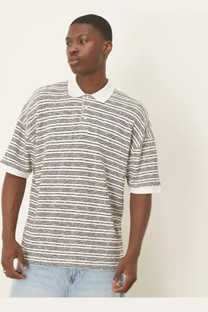 ASOS – Oversize-Poloshirt mit blau-weißen Strukturstreifen und überschnittenen Schultern