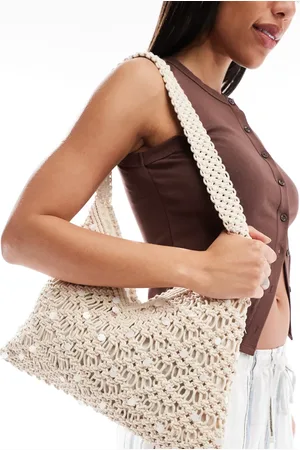 Pull&Bear – Tasche aus Häkelstrick in Sand mit Paillettendetail
