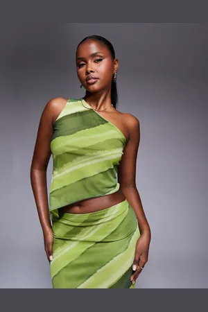 ASOS – Asymmetrisches Oberteil aus Netzstoff in Grün mit One-Shoulder-Träger und abstraktem Muster, Kombiteil
