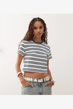 COLLUSION – Knapp geschnittenes Jersey-T-Shirt in Stein mit Streifen