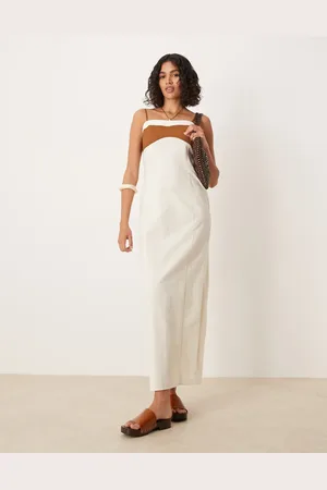 ASOS – Maxi-Trägerkleid aus Baumwoll-Leinen in mit Blockfarben-Details