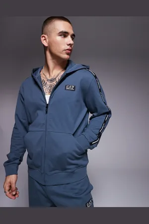 EA7 Armani – – Kapuzenjacke in Dunkelgrau mit Logoband und Reißverschluss, Kombiteil