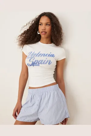 ASOS – Knapp geschnittenes T-Shirt in Creme mit „Valencia“-Grafikprint