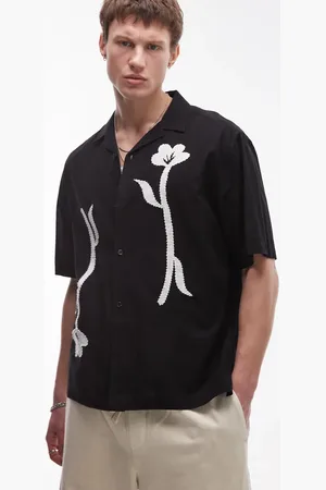 Topman – Kurzärmliges Hemd in mit Blumenstickerei