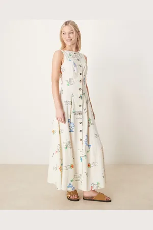 ASOS – Maxikleid mit Westen-Oberteil mit Spicy-Print, Knopfleiste und U-Boot-Ausschnitt