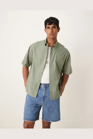 ASOS – Kastiges Oversize-Hemd in salbeigrüner Leinenoptik