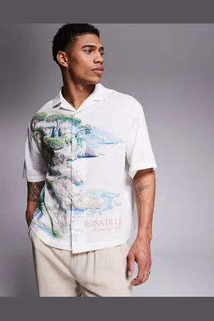 ASOS – Kastiges Oversize-Hemd in Weiß mit platziertem Print und Reverskragen