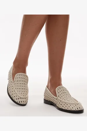 Topshop – Connor – Loafer aus gewobenem Leder in Wollweiß