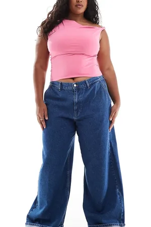 ASOS ASOS DESIGN Curve – Parallel-Jeans in klarem Mittelblau mit Umschlag