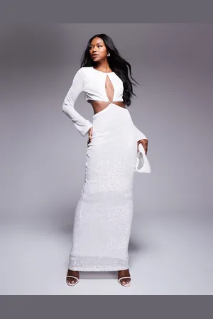 ASOS – Langärmliges Pailletten-Maxikleid in mit Wickeldetail und Schlüssellochausschnitt