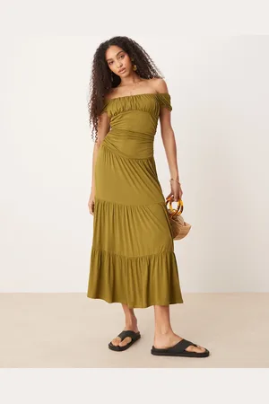 ASOS – Gestuftes Prärie-Maxikleid in mit gerafftem Dekolleté
