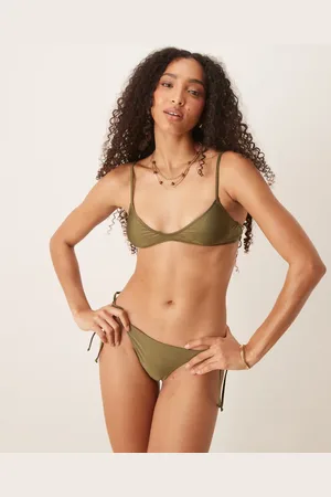 MANGO – Seitlich gebundene Bikinihose mit in Olivgrün