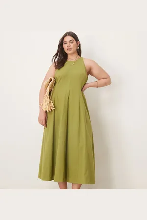 ASOS ASOS DESIGN Curve – Midikleid in Olivgrün mit Ziernaht