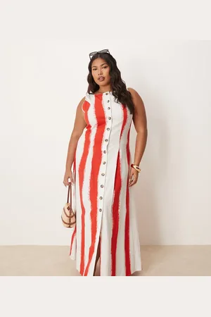 ASOS ASOS DESIGN Curve – Gestreiftes Maxi-Westenkleid mit Knopfleiste und U-Boot-Ausschnitt