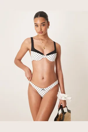 Free Society – Gepunktete Bikinihose mit hohem Beinausschnitt in