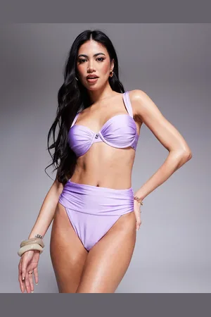 Boux Avenue – Geraffte brasilianische Bikinihose in Flieder