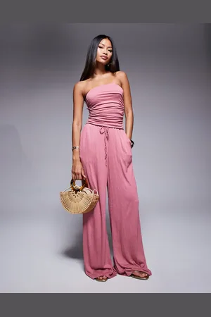 ASOS – Hose in Altrosa mit Knitterstruktur, weitem Bein und Kordelzugbund, Kombiteil
