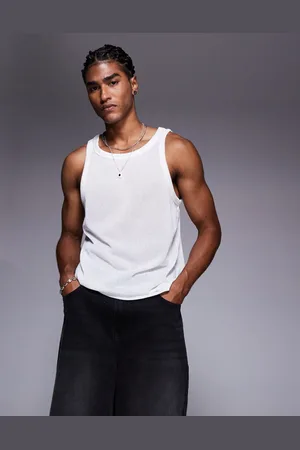 ASOS – Trägertop in Creme mit Kontrast-Strukturmuster und Rundhalsausschnitt