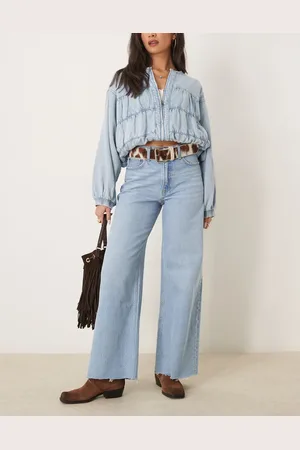 Abercrombie & Fitch – Weit geschnittene Jeans in hellblauer Waschung mit hohem Bund