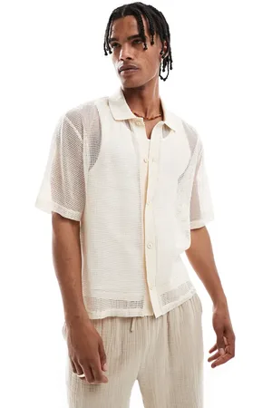 Pull&Bear – Hemd aus Häkelware in Ecru