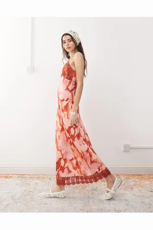 Reclaimed – Maxi-Trägerkleid in Rot mit Blumenprint