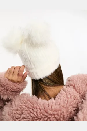 ASOS – Strickmütze in Cremeweiß mit zwei Bommeln