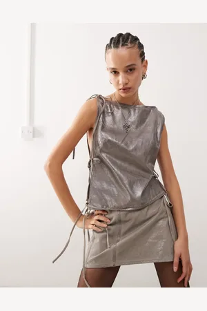 Weekday – Oberteil in Metallic- mit U-Boot-Ausschnitt und Riemchendesign, Kombiteil
