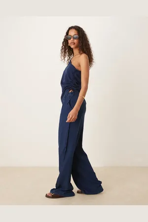 MANGO – Weit geschnittene Hose in Indigoblau mit mittelhohem Bund, Kombiteil