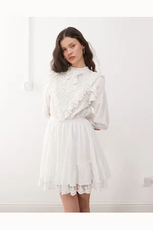Miss Selfridge – Gewebtes Heritage-Minikleid in mit Spitzenbesatz