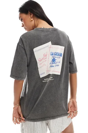 Pull&Bear – Oversize-T-Shirt in verwaschenem mit „Fresco Bar“-Grafik