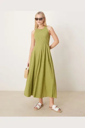 ASOS – Midikleid in Olivgrün mit Ziernaht