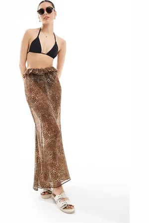 Miss Selfridge – Maxi-Strandrock aus Chiffon mit Animalprint