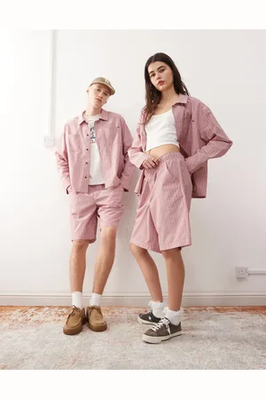 Reclaimed – Longline-Unisex-Shorts in rot kariert, Kombiteil