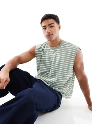 ASOS – Kastiges Oversize-Tanktop in Salbeigrün und Weiß